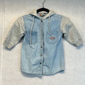 Vintage CHIC JEANS Shirt Girls Med 5/6 Gray Blue Denim Snap Button Front Hooded